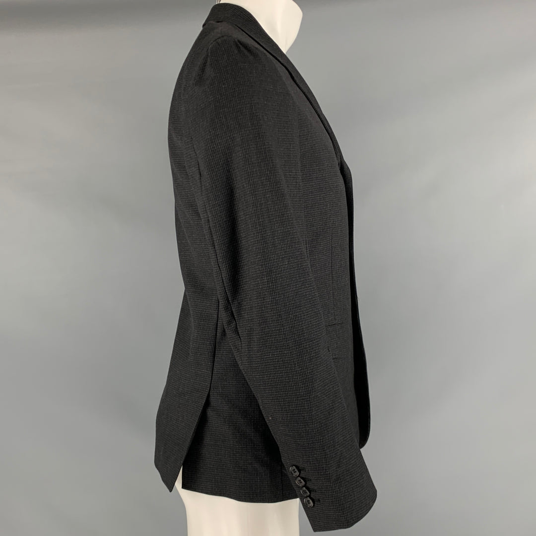 MARNI Size 38 Grey Black Grid Wool Cotton Notch Lapel Sport Coat