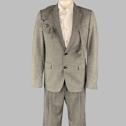 WALTER VAN BEIRENDONCK F/W 16 Size 40 Black & White Houndstooth Cotton / Wool Notch Lapel 1003 Sharp Doll Suit