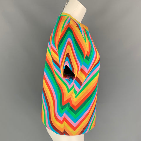 VALENTINO Size S Multi-Color Chevron Print Cotton Oversized Boxy Pullover