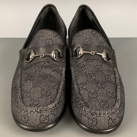GUCCI Size 10 Black White Monogram Canvas Loafers