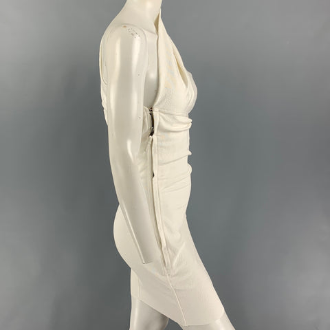 RICK OWENS Size 2 Off White Crepe Cotton Blend One-Sleeve Drape Diana Dress