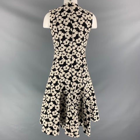 CAROLINA HERRERA Black & White Cotton Blend Floral Mid-Calf Dress