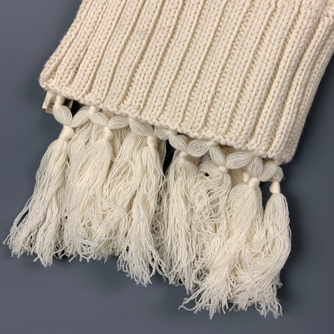 BURBERRY Cream Cable Knit Wool Cashmere Tassel Fringe Scarf