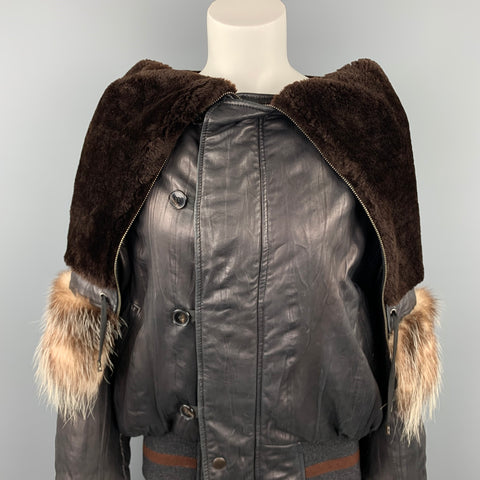 JEAN PAUL GAULTIER Femme Size S Black Leather Sheep Skin Turtleneck Collar Jacket