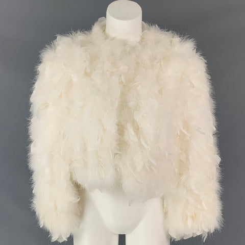 VINTAGE Taille S Veste en plumes recadrée en nylon crème