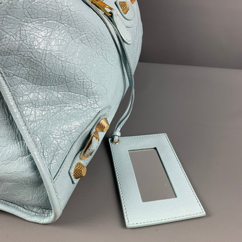 BALENCIAGA Light Blue Gold Tone Hardware Leather Bag