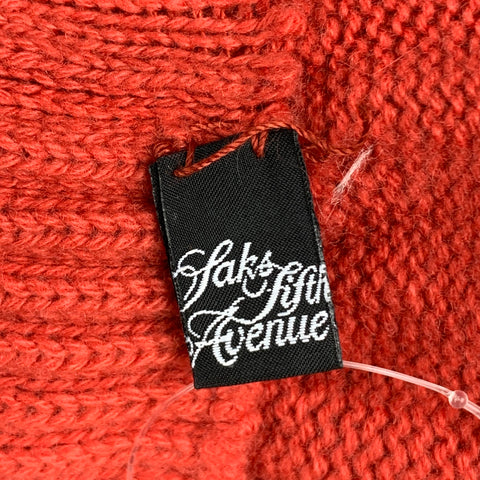 SAKS FIFTH AVENUE Red Black Color Block Knit Leather Gloves