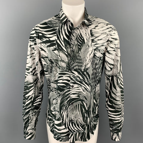JUST CAVALLI Size M Black & White Abstract Print Cotton Button Up Long Sleeve Shirt
