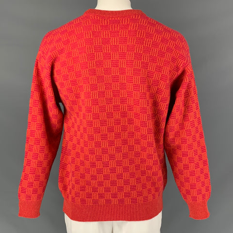 PAUL STUART Size L Orange & Pink Checkered Cashmere Crew-Neck Sweater