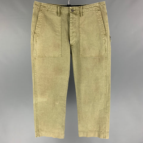 RRL by RALPH LAUREN Size 36 Olive Herringbone Cotton Utility Casual Pants