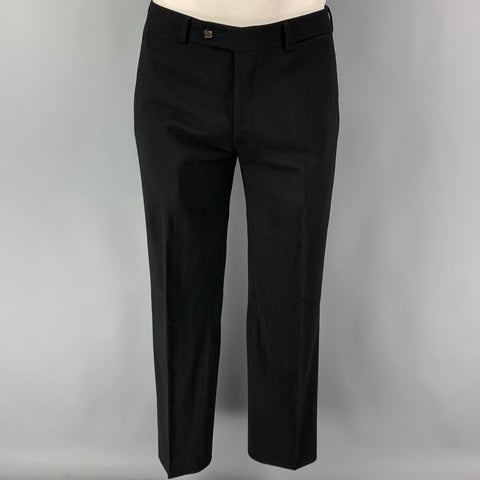 PRADA Size 42 Regular Black Virgin Wool Blend Notch Lapel Suit