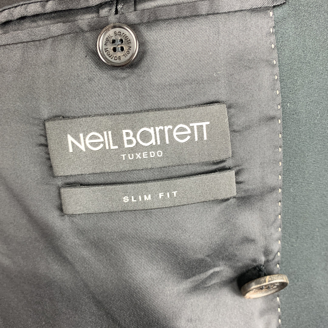 NEIL BARRETT Size 42 Black Satin Peak Lapel Double Breasted Sport Coat