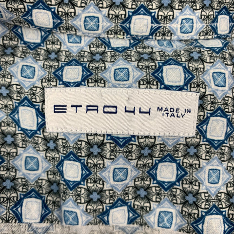 ETRO Size XL Blue & White Abstract Floral Cotton Long Sleeve Shirt