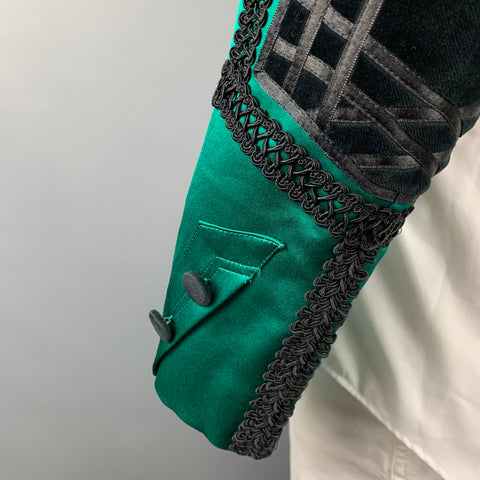 DOLCE & GABBANA S/S 15 Size 44 Emerald & Black Applique Silk Cropped Bull Fighter Jacket