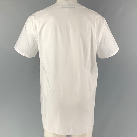 CHRISTIAN PELLIZZARI Size M White Solid Cotton Collarless Short Sleeve Shirt