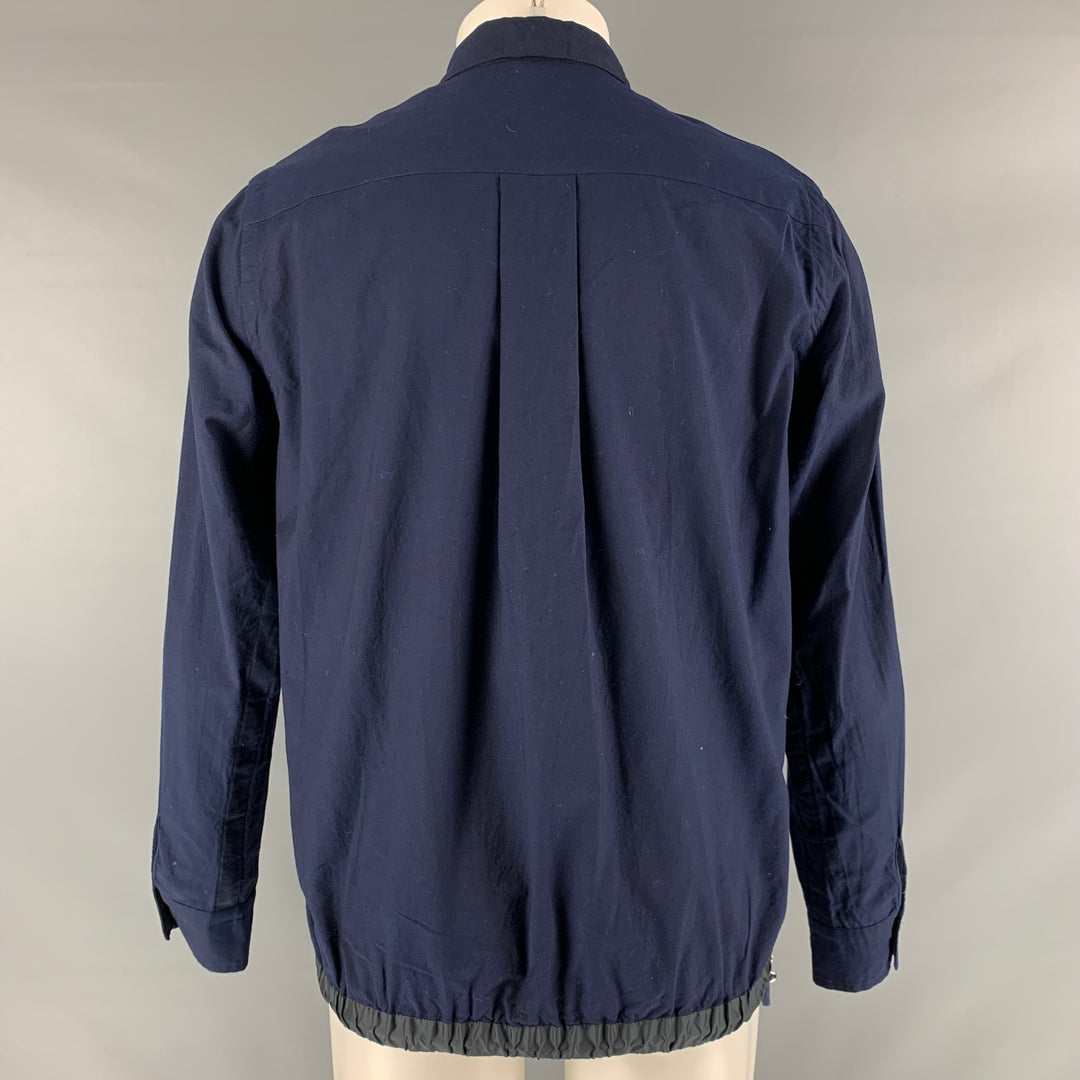 SACAI Size M Navy Solid Cotton Button Up Long Sleeve Shirt