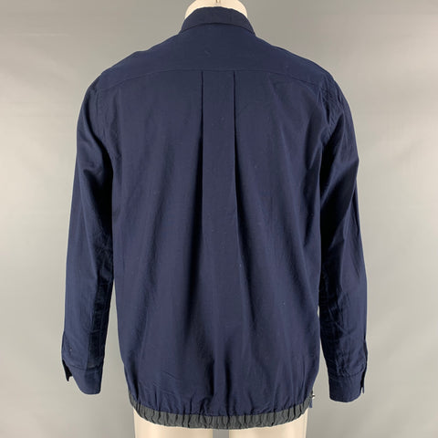 SACAI Size M Navy Solid Cotton Button Up Long Sleeve Shirt
