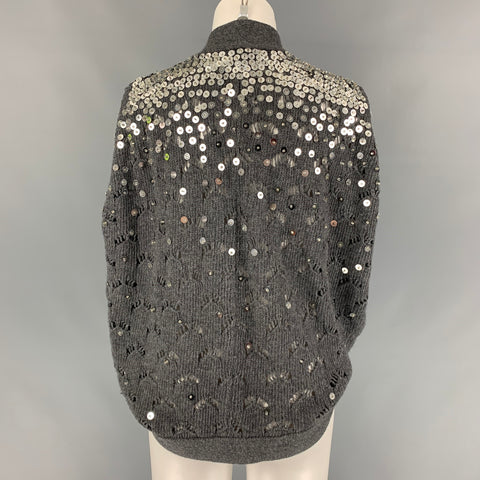 LOVE MOSCHINO Taille 8 Gilet ouvert en laine tricotée gris foncé sur le devant