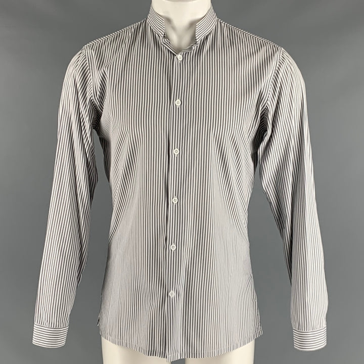 CHRISTIAN DIOR Size M Grey White Stripe Long Sleeve Shirt
