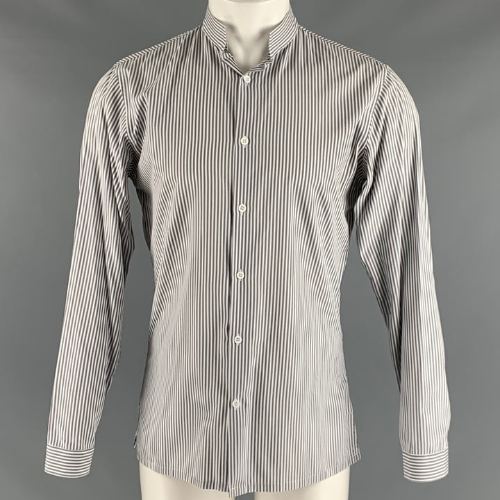 CHRISTIAN DIOR Size M Grey White Stripe Long Sleeve Shirt