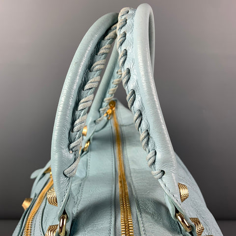 BALENCIAGA Light Blue Gold Tone Hardware Leather Bag