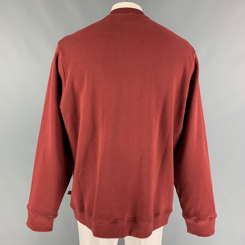 WALTER VAN BEIRENDONCK FW21 Size L Burgundy Bear Applique Cotton Crew-Neck Sweatshirt