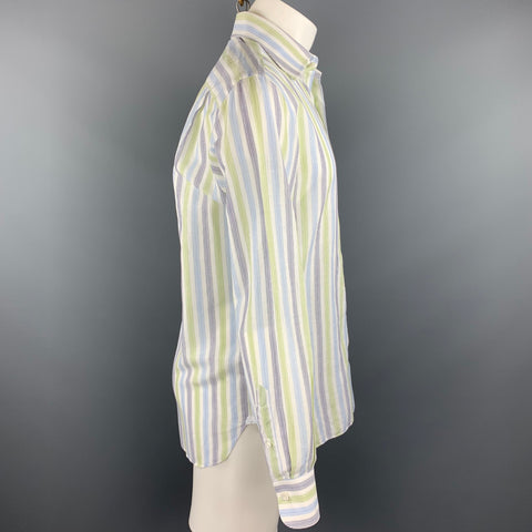 ISAIA Size M Navy & Green Plaid Cotton Button Up Long Sleeve Shirt