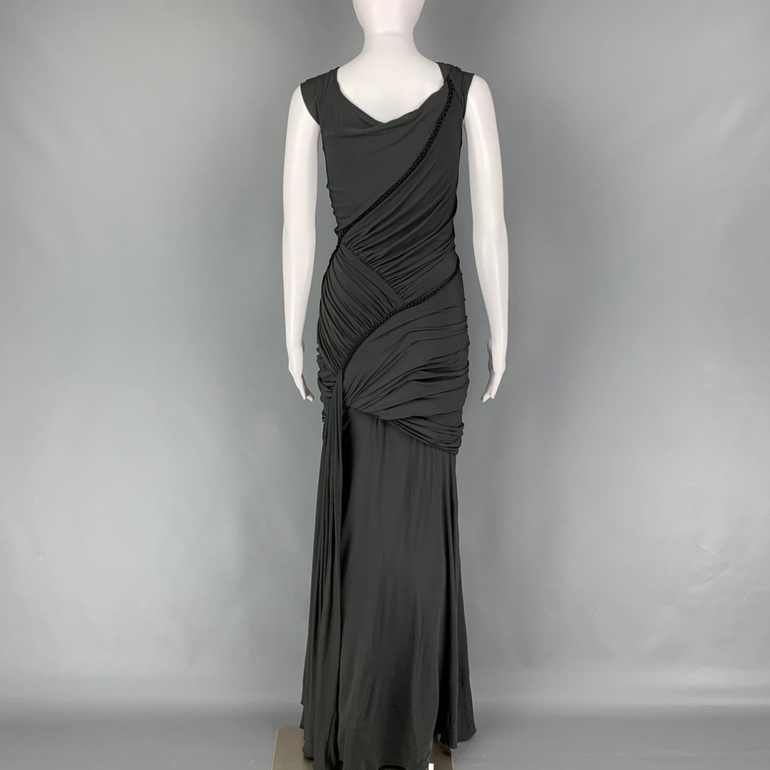 donna karan long dresses DONNA KARAN Size M Slate Viscose Ruched Sleeveless Long Dress – Sui Generis  Designer Consignment