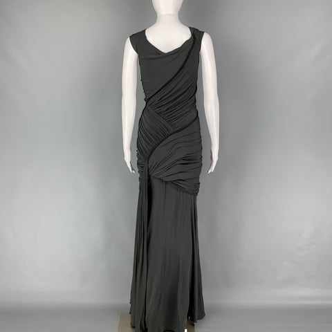DONNA KARAN Size M Slate Viscose Ruched Sleeveless Long Dress