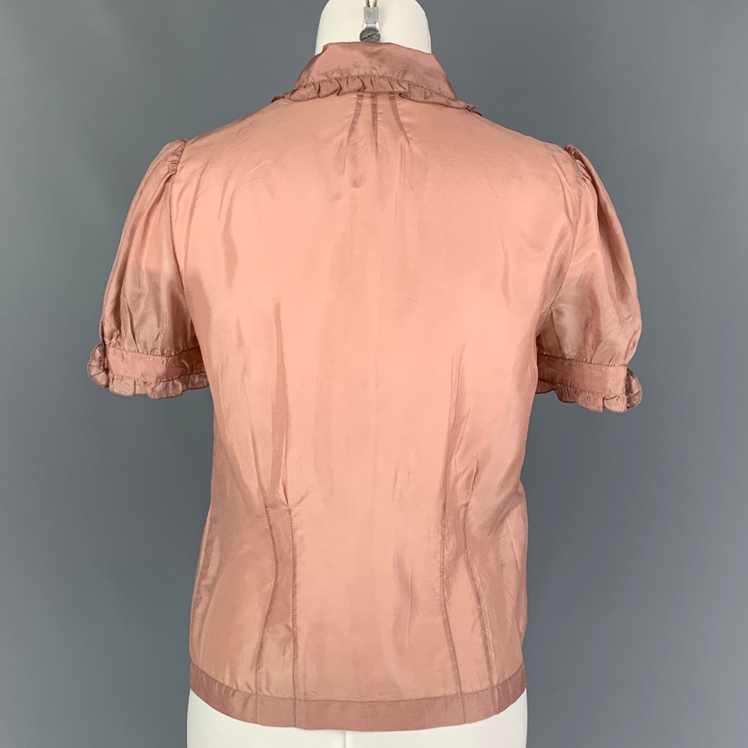 MIU MIU Size 4 Pink Silk Ruffled Short Sleeve Blouse