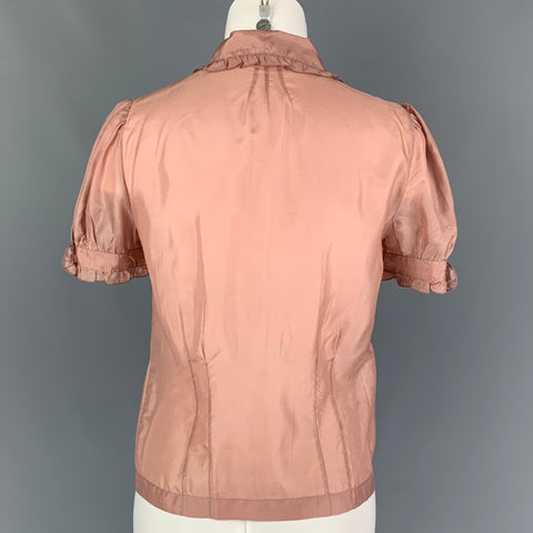 MIU MIU Taille 4 Blouse à manches courtes à volants en soie rose