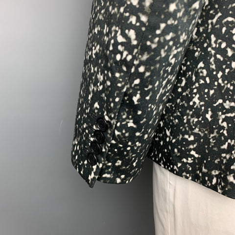 CALVIN KLEIN COLLECTION Size 44 Black & White Print Cotton Blend Sport Coat