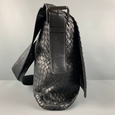 BOTTEGA VENETA Black Woven Leather Cross Body Bags
