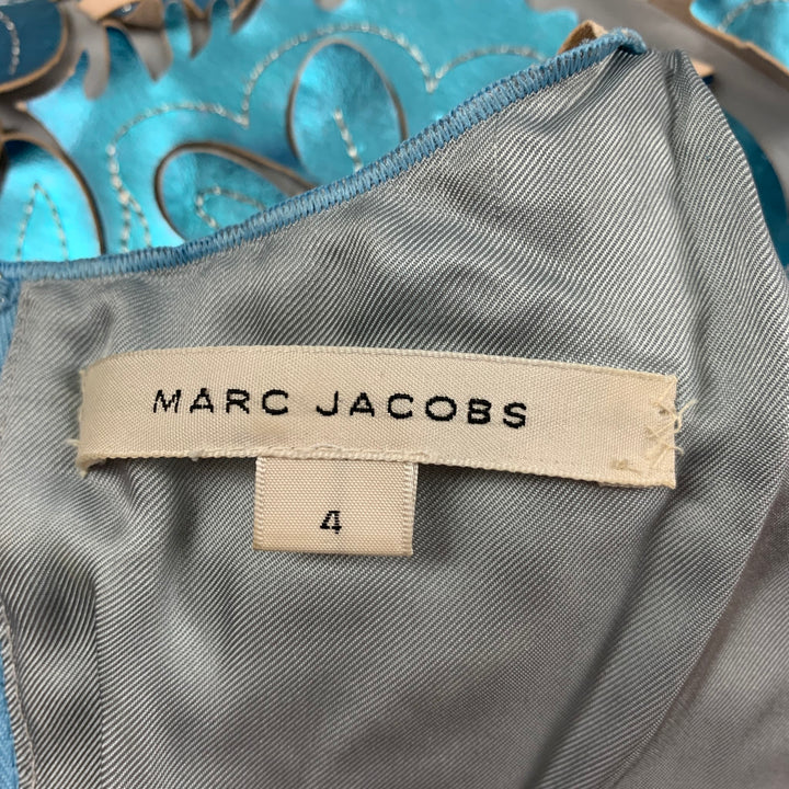 MARC JACOBS Size 4 Blue Leather Metallic Back Zip Dress Top