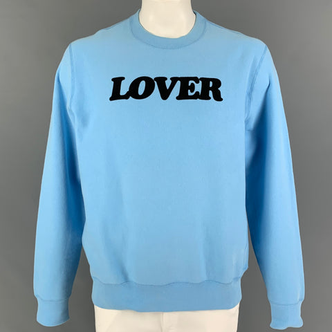 BIANCA CHANDON Size XL Light Blue Black Graphic Cotton Crew-Neck Pullover