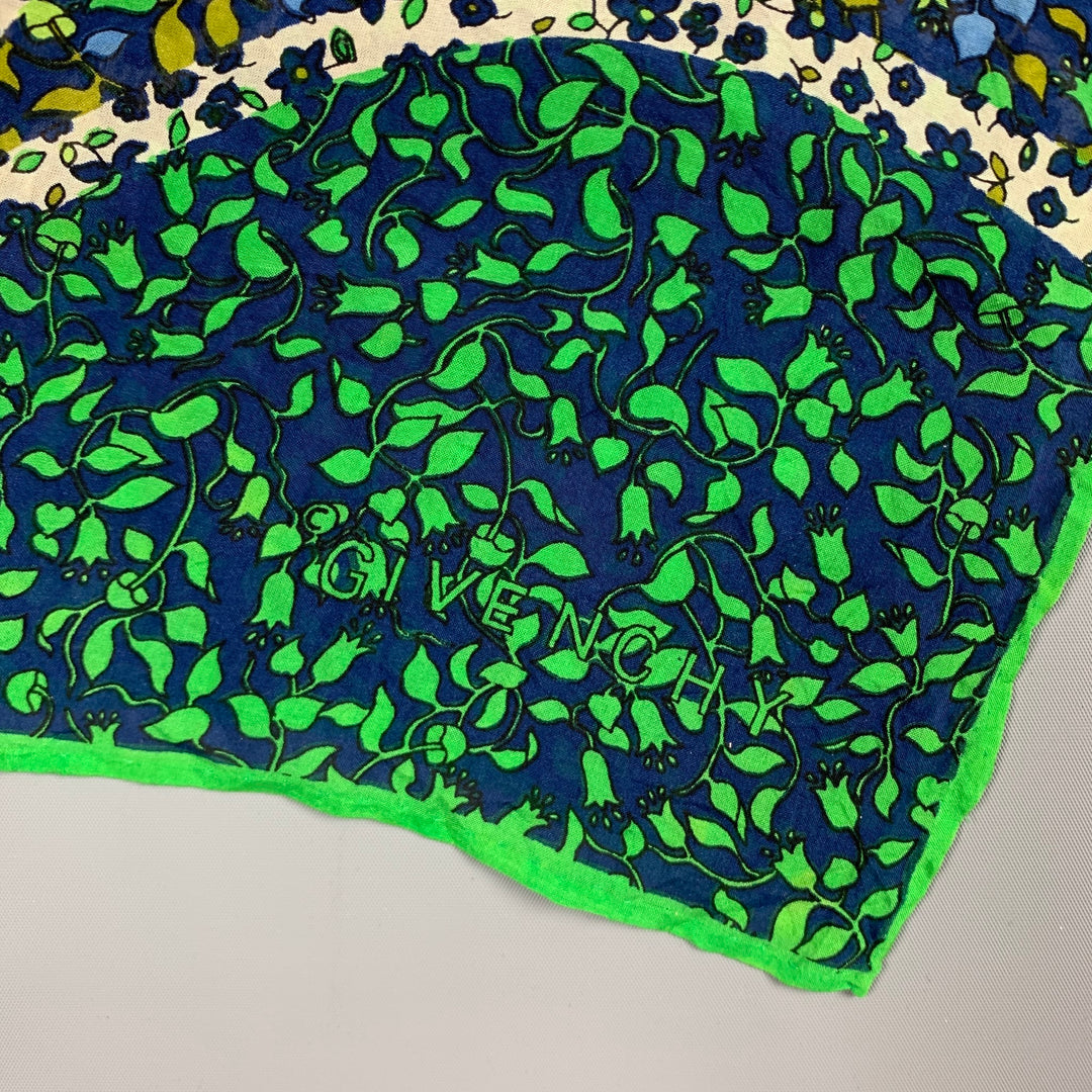 Vintage GIVENCHY Navy & Green Abstract Floral Not Listed Scarf