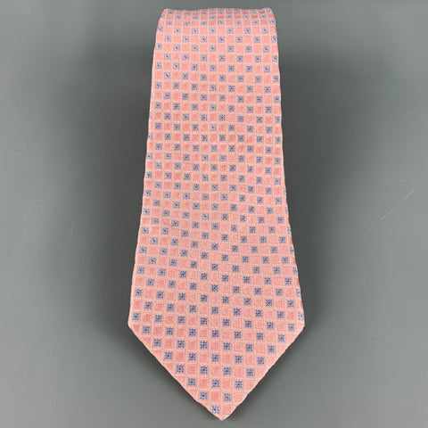 VALENTINO Pink Light Blue Squares Silk Tie