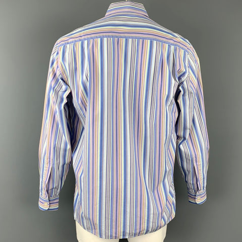 ERMENEGILDO ZEGNA Size M Lilac & Blue Stripe Cotton Button Down Long Sleeve Shirt