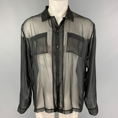 E'TALON by STEVE CANAR Size M Black See-Through Polyester Two Pockets Long Sleeve Shirt