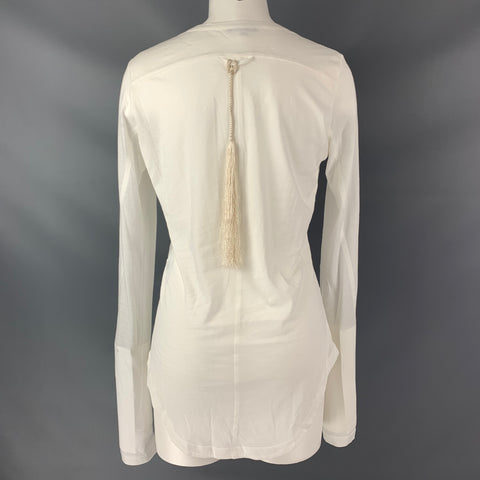 ANN DEMEULEMEESTER Size 2 White Cotton Solid Long Sleeve T-Shirt