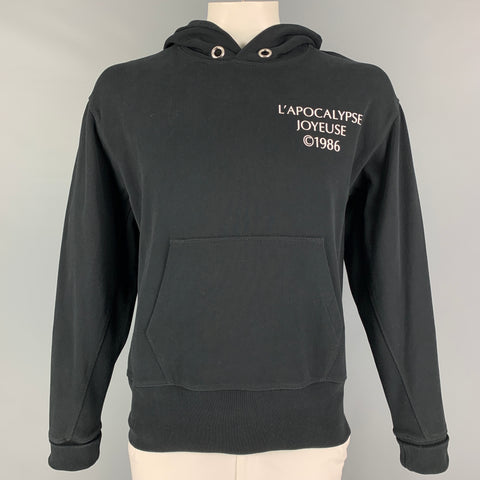 HELMUT LANG L'APOCALYPSE JOYEUSE 1986 Size XL Black White Cotton Hooded Sweatshirt