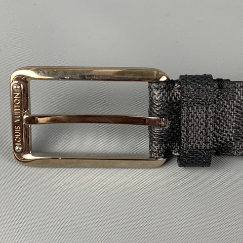 LOUIS VUITTON Size 36 Black Grey Damier Leather Belt