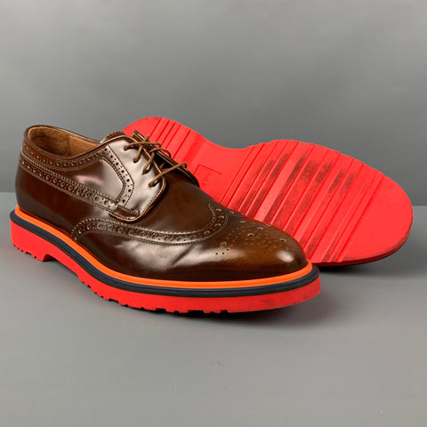 PAUL SMITH Size 10 Brown Red Orange Perforated Leather Wingtip Lace Up Shoes