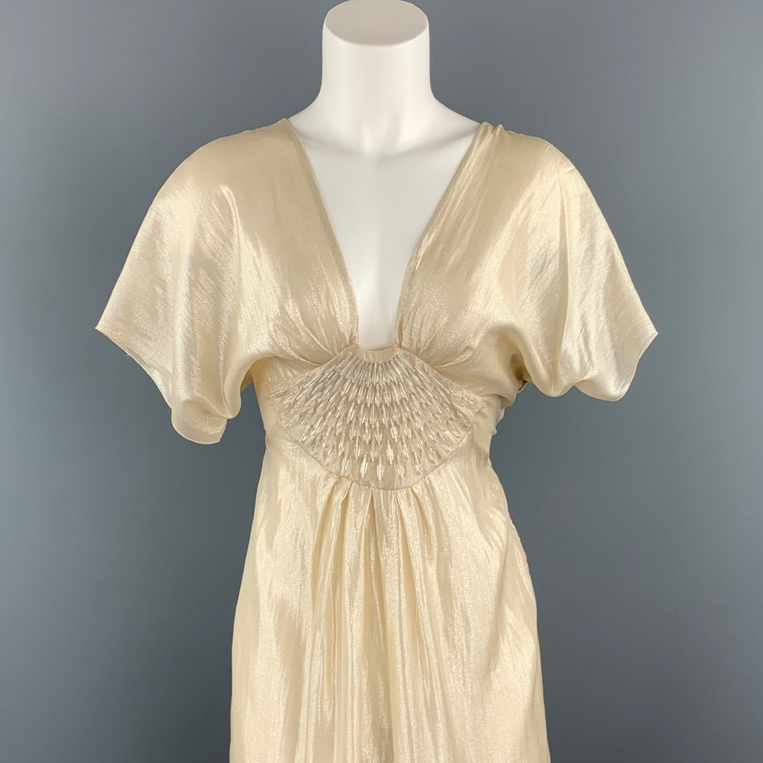 ALBERTA FERRETTI Size 6 Metallic Champagn Silk Beaded Tunic Dress – Sui  Generis Designer Consignment