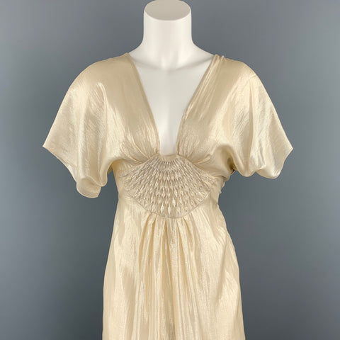 ALBERTA FERRETTI Size 6 Metallic Champagn Silk Beaded Tunic Dress