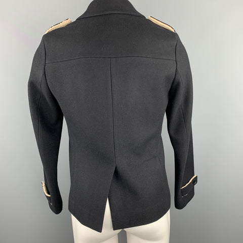CY CHOI Size S Navy Double Breasted Shearling Trim Coat