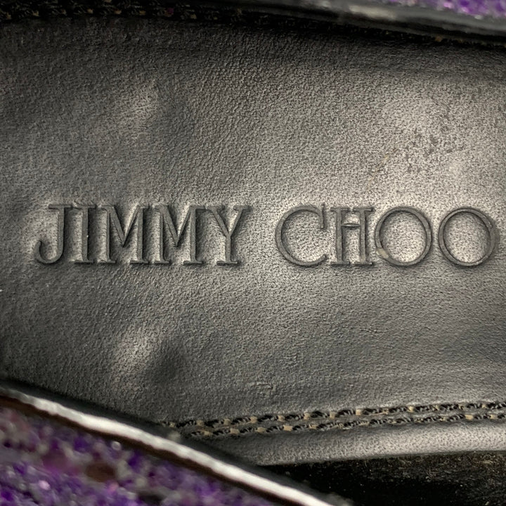 JIMMY CHOO Size 10.5 Purple Black Glitter Leather Slip On Loafers