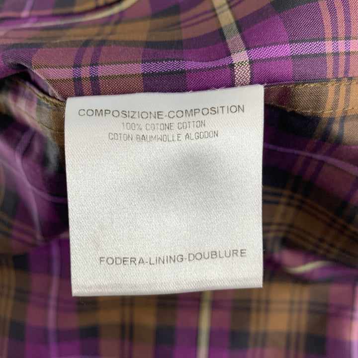 GUCCI Talla XS Camisa de manga larga con botones a cuadros marrón morado