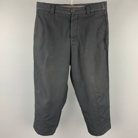 MARNI Size 32 Navy Textured Cotton Blend Cropped Casual Pants