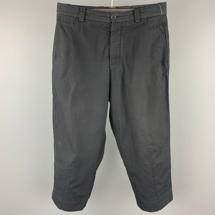 MARNI Size 32 Navy Textured Cotton Blend Cropped Casual Pants